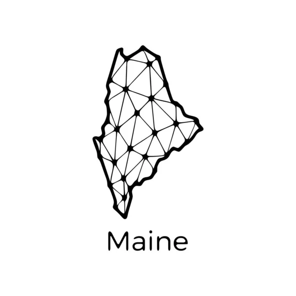 メイン州の地図は 白い背景に単離された線と点で作られた多角形のイラストです 米国の州の低ポリデザイン — ストックベクタ