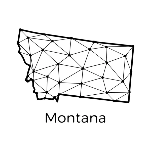 Montana Delstatskarta Polygonal Illustration Linjer Och Prickar Isolerad Vit Bakgrund — Stock vektor