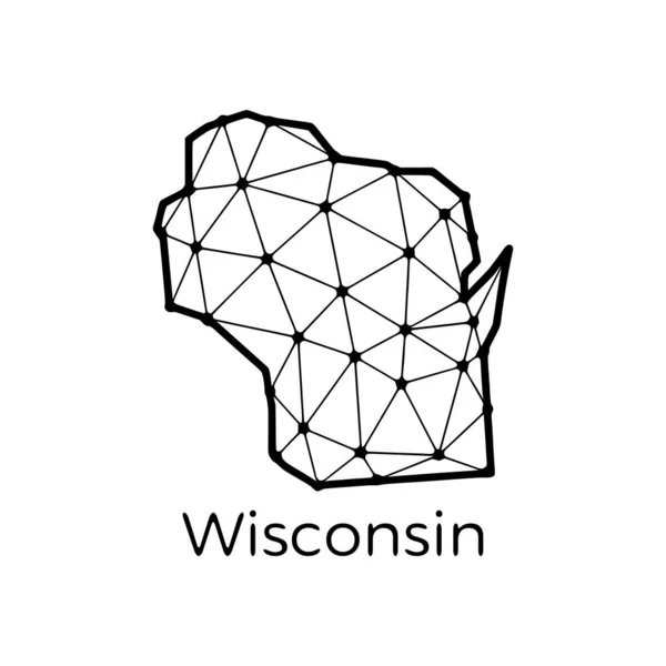 Wisconsin Statskarta Polygonal Illustration Gjord Linjer Och Prickar Isolerad Vit — Stock vektor