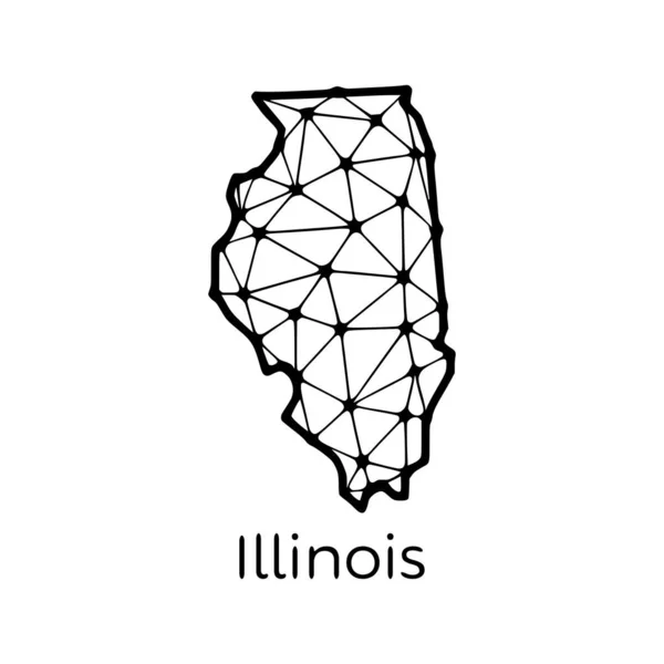 Illinois State Map Polygonal Illustration Linjer Och Prickar Isolerade Vit — Stock vektor