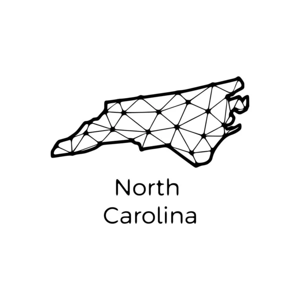 Mapa Estado Carolina Norte Ilustração Poligonal Feita Linhas Pontos Isolada —  Vetores de Stock