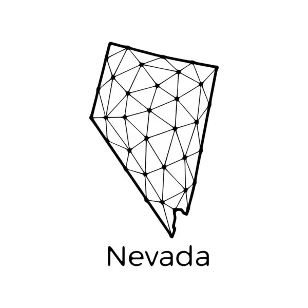 Nevada Statskarta Polygonal Illustration Linjer Och Prickar Isolerad Vit Bakgrund — Stock vektor