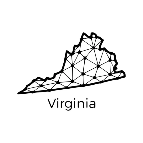 Carte État Virginie Illustration Polygonale Faite Lignes Points Isolé Sur — Image vectorielle