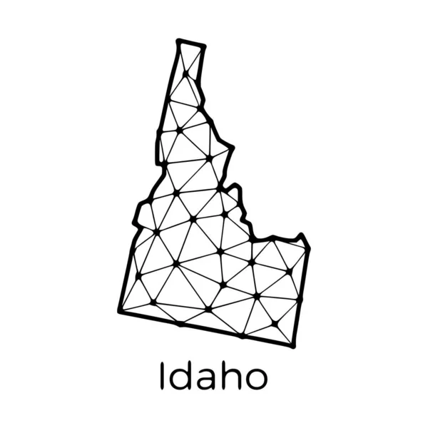 Idaho Statskarta Polygonal Illustration Linjer Och Prickar Isolerad Vit Bakgrund — Stock vektor