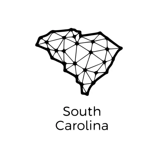 Mapa Estado Carolina Sul Ilustração Poligonal Feita Linhas Pontos Isolada —  Vetores de Stock