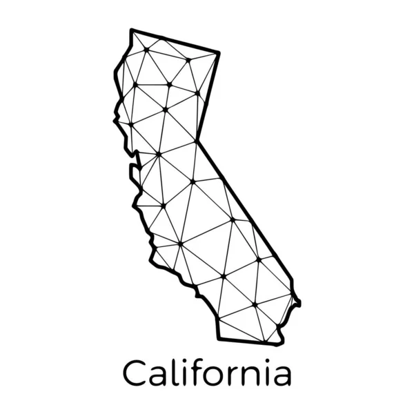 Mapa Estado Califórnia Ilustração Poligonal Feita Linhas Pontos Isolada Sobre —  Vetores de Stock