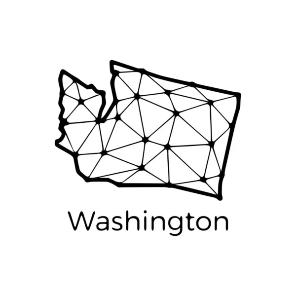 Washington Delstatskarta Polygonal Illustration Linjer Och Prickar Isolerade Vit Bakgrund — Stock vektor