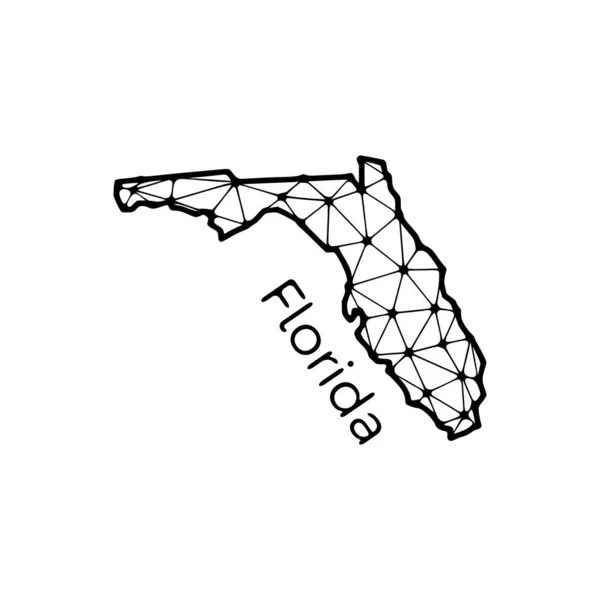 佛罗里达州的地图是由线条和圆点构成的多边形图解 以白色背景为隔离 美国的低聚合体设计 — 图库矢量图片