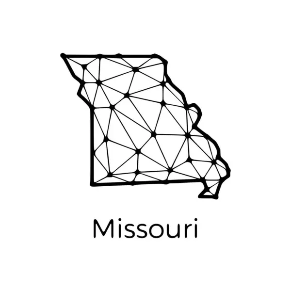 Missouri Statskarta Polygonal Illustration Linjer Och Prickar Isolerad Vit Bakgrund — Stock vektor