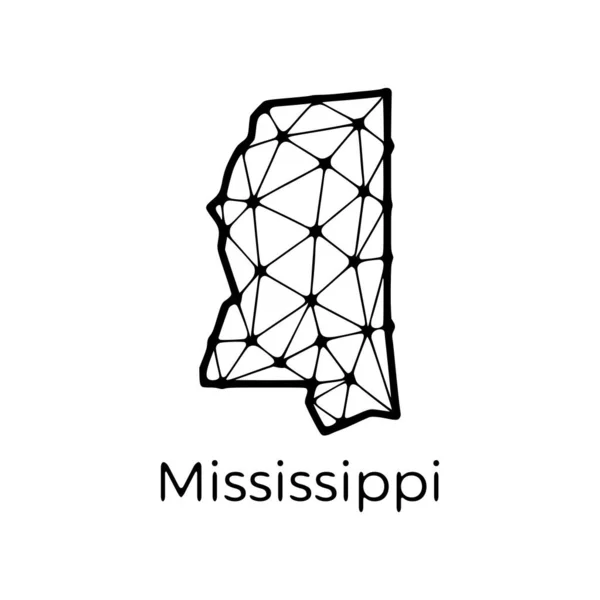 Mississippi Mapa Estatal Ilustração Poligonal Feita Linhas Pontos Isolado Sobre —  Vetores de Stock