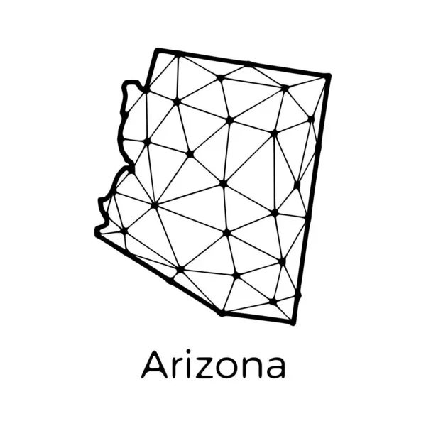 Arizona Statskarta Polygonal Illustration Linjer Och Prickar Isolerade Vit Bakgrund — Stock vektor