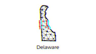 Delaware devlet haritası animasyonu çokgen biçiminde arıza efektli, 4k çözünürlüklü video, ABD devletleri hareket grafikleri