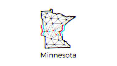 Minnesota durum haritası animasyonu çokgen tarzda arıza efektli, 4k çözünürlüklü video, ABD devletleri hareket grafikleri