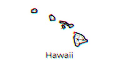 Hawaii eyalet haritası animasyonu çokgen tarzda, arıza efektli, 4k çözünürlüklü video, ABD devletleri hareket grafikleri