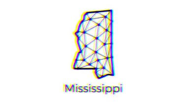 Mississippi eyalet haritası animasyonu çokgen tarzda, arıza efektli, 4k çözünürlüklü video, ABD devletleri hareket grafikleri