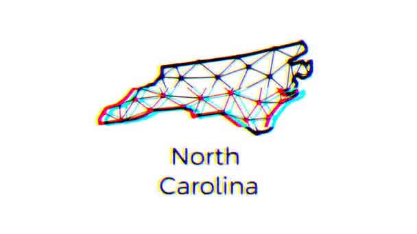 ノースカロライナ州の地図アニメーション グリッチ効果 4K解像度ビデオ 米国州の動きグラフィックス — ストック動画