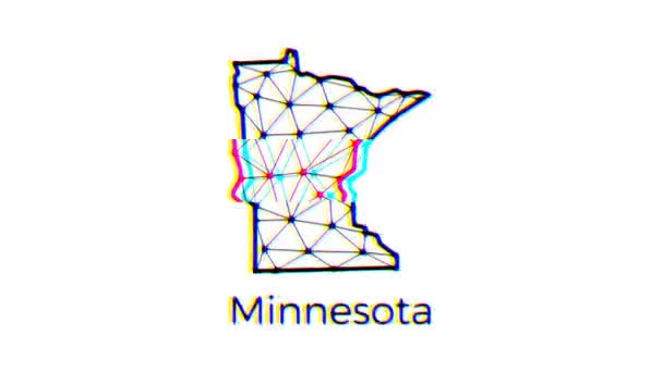 Minnesota State Map Animation Polygonal Style Glitch Effect Resolution Video — Stock Video