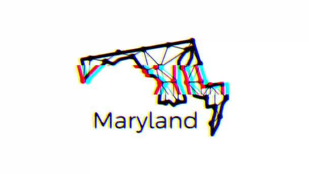Maryland State Map Animation Polygonal Style Glitch Effect Resolution Video — Stock Video