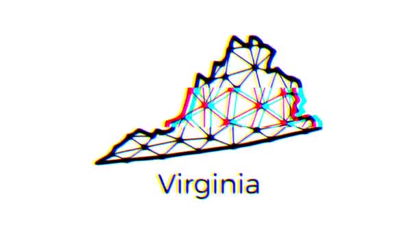 Virginia State Map Animation Polygonalen Stil Mit Glitch Effekt Video — Stockvideo
