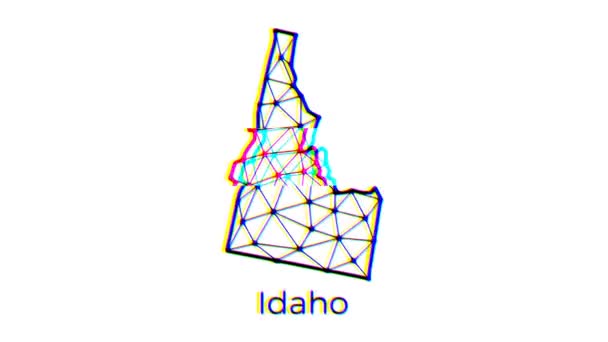 Idaho State Map Animation Polygonalen Stil Mit Glitch Effekt Auflösung — Stockvideo
