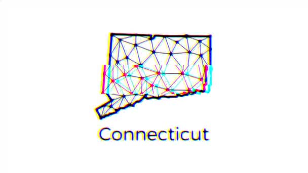 Animace Mapy Státu Connecticut Polygonálním Stylu Efektem Závady Video Rozlišení — Stock video