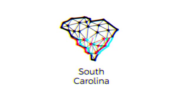 South Carolina State Map Animatie Veelhoekige Stijl Met Glitch Effect — Stockvideo