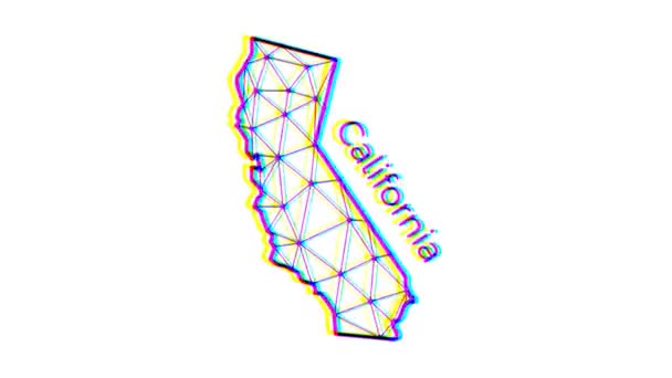 Kalifornien State Map Animation Polygonalen Stil Mit Glitch Effekt Auflösung — Stockvideo