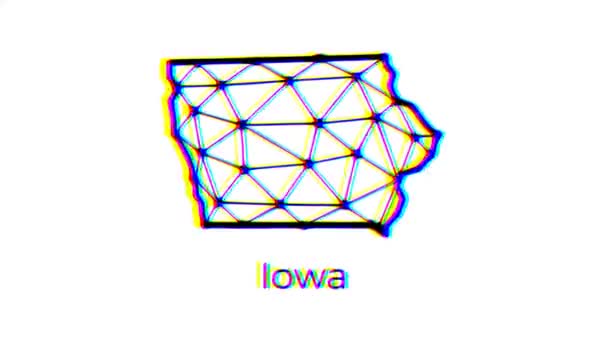 Iowa Mapa Del Estado Animación Estilo Poligonal Con Efecto Fallo — Vídeo de stock
