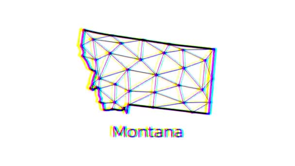 Montana State Map Animatie Veelhoekige Stijl Met Glitch Effect Resolutie — Stockvideo