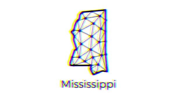 Mississippi State Map Animation Polygonal Style Glitch Effect Felbontású Videó — Stock videók