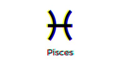 Beyaz arka planda aksaklık olan balık burcu işareti. Astrolojik sembol hareketi grafikleri