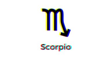 Akrep burcu işareti beyaz arka planda arıza etkisi yaratıyor. Astrolojik sembol hareketi grafikleri