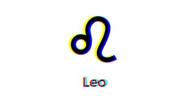 Leo Zodyak işareti beyaz arka planda arıza etkisi yaratıyor. Astrolojik sembol hareketi grafikleri