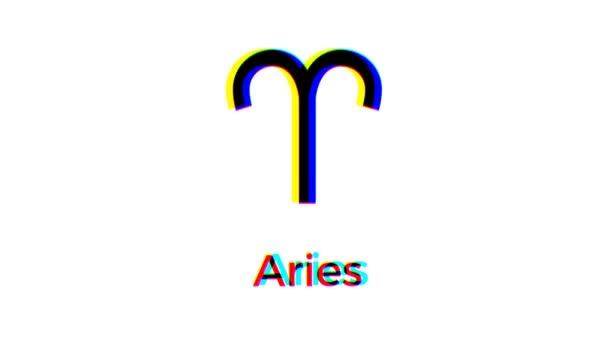 Aries Znamení Zvěrokruhu Chybovým Efektem Bílém Pozadí Astrologický Symbol Pohybové — Stock video