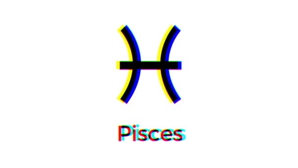 Pisces Zodiac Sign Glitch Effect White Background Astrological Symbol Motion — Stock Video