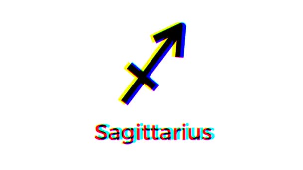 Sagittarius Zodiac Glitch Effect White Background Astrological Symbol Motion Graphics — Stock Video