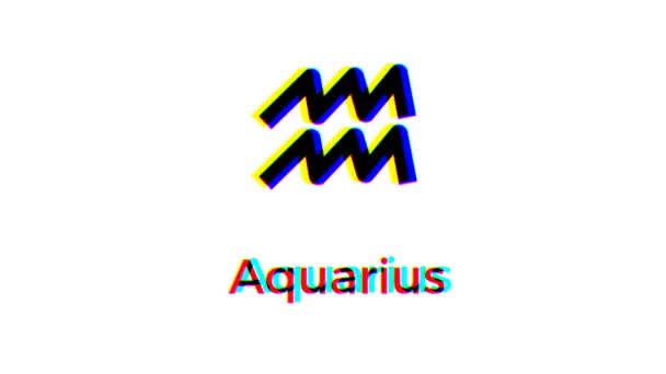 Aquarius Zodiac Tecken Med Glitch Effekt Vit Bakgrund Astrologisk Symbolgrafik — Stockvideo