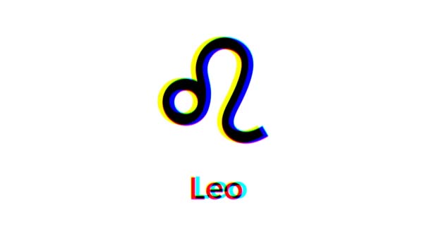 Leo Dierenriem Teken Met Glitch Effect Witte Achtergrond Astrologisch Symbool — Stockvideo