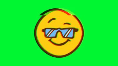 Arıza efektli gözlüklü güzel bir ifade. Çizgi film yüz animasyonu, Emoji hareket grafikleri