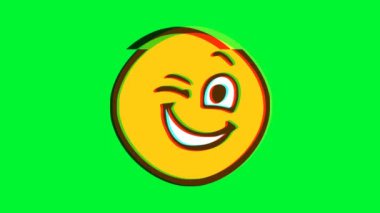 Kırpma efektiyle göz kırpan mutlu yüz ifadesi. Çizgi film yüz animasyonu, Emoji hareket grafikleri