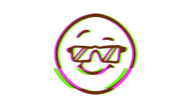 Arıza efektli gözlüklü güzel bir ifade. Çizgi film yüz animasyonu, Emoji hareket grafikleri