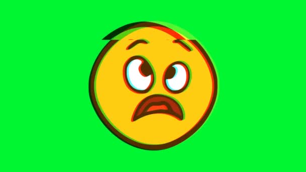Frightened Face Emoticon Glitch Effect Cartoon Face Animation Emoji Motion — Stock Video