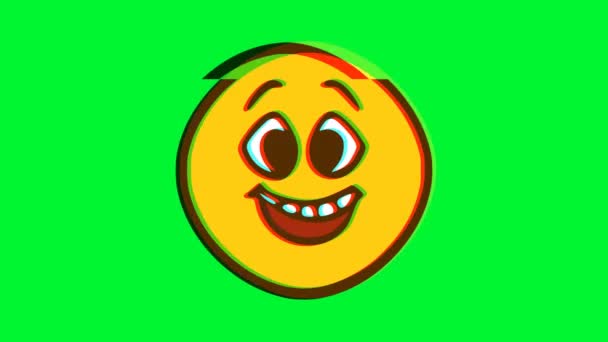 Gelukkige Emoticon Met Glitch Effect Cartoon Gezicht Animatie Emoji Motion — Stockvideo