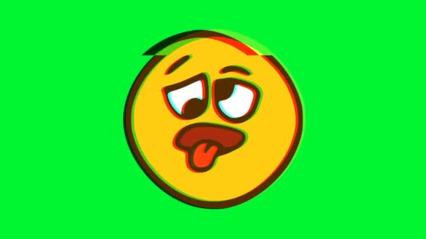 Sad Face Visar Tungan Med Glitch Effekt Tecknad Ansikte Animation — Stockvideo