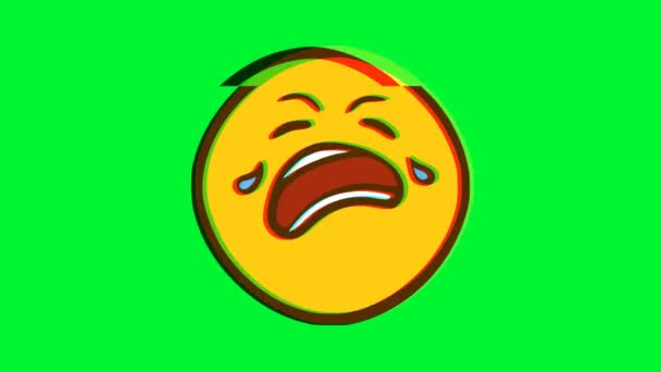 Płaczący Emotikon Efektem Usterki Animacja Twarzy Kreskówki Emoji Grafika Ruchu — Wideo stockowe