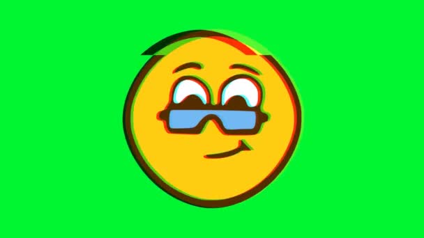 Funny Face Emoticon Glasses Glitch Effect Cartoon Face Animation Emoji — Stock Video