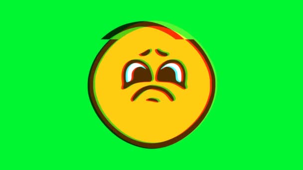 Sad Emoticon Glitch Effect Cartoon Face Animation Emoji Motion Graphics — Stock Video