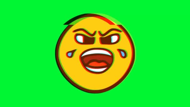Crying Face Emoticon Glitch Effect Cartoon Face Animation Emoji Motion — Stock Video