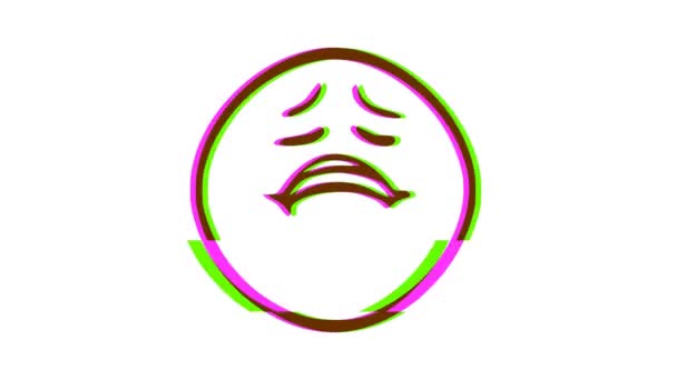 Sad Face Emoticon Glitch Effect Cartoon Face Animation Emoji Motion — Stock Video