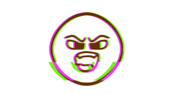 Wütendes Gesicht Emoticon Mit Glitch Effekt Zeichentrick Gesicht Animation Emoji — Stockvideo